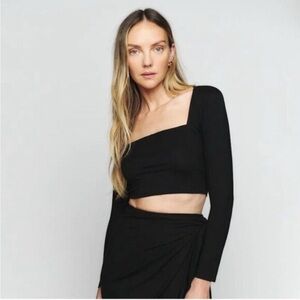 Reformation Black Elevated Square Neck Top Long Sleeve Stretch, Size Medium